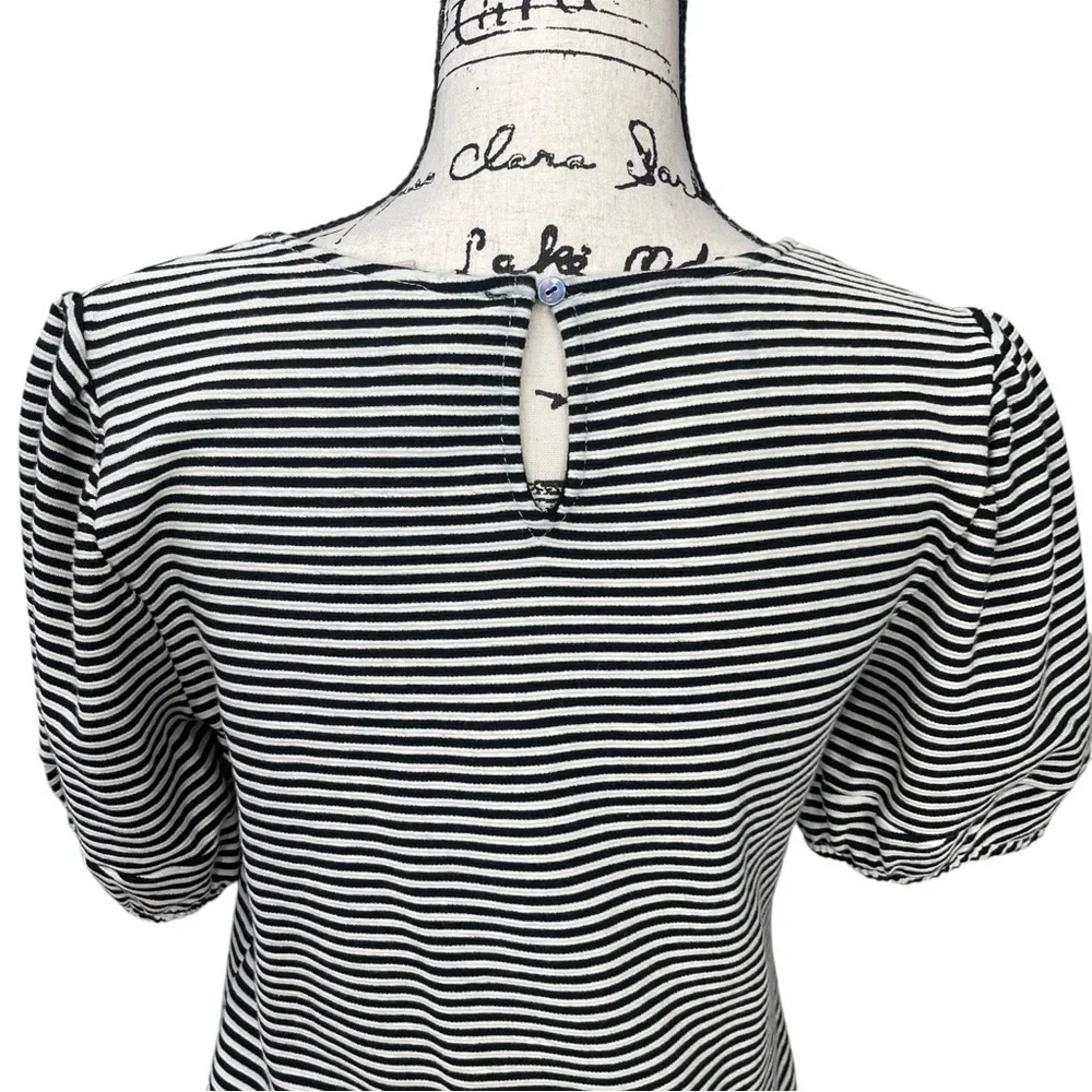Anthropologie Dolan Striped Black and White Cotton Blend Back Keyhole Top Size S